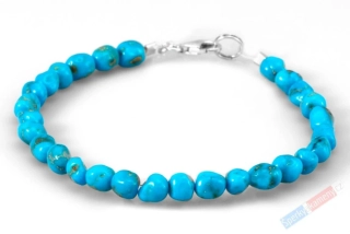 Náramek z arizonského tyrkysu QA, stříbro Ag 925/1000, nepravidelné valounky cca 4-5 mm, nádherná barva, RARITA, délka cca 19-19,5 cm (TYS7867NS)