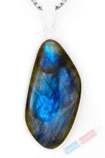 Větší stříbrný přívěsek (Ag 925/1000) s labradoritem QAA, cca 46 x 23 mm (LB1211P) 