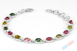 Originální stříbrný (Ag 925/1000) náramek s turmalíny všech barev QAA, třináct oválků o velikosti cca 8 x 6 mm (TU5009NS)