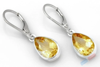 Stříbrné náušnice (Ag 925/1000) s broušeným citrínem QA, kapky cca 9 x 6 mm (CI6655U) 