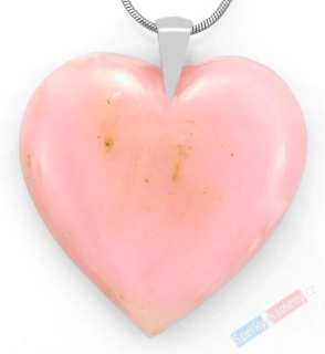 Originální větší přívěsek z andského opálu QA, stříbro Ag 925/1000, srdce cca 40 x 40 mm, něžná světle růžová barva, RARITA (OA1208P)