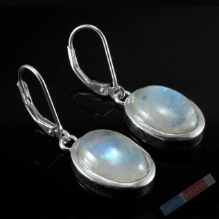 Stříbrné náušnice s bílým měsíčním kamenem QA, vel. cca 18 mm (ME6656U)