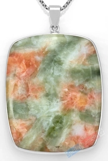 Velký stříbrný přívěsek (Ag 925/1000) se stilbitem prorostlým skolecitem a heulanditem QAA, cca 56 x 46 mm, "andělský kámen", RARITA (SHS2724P)