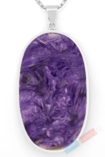 Velký stříbrný přívěsek (Ag 925/1000) s čaroitem QAA, ovál cca 58 x 35 mm, nádherné probarvení  (CA6001P)