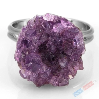Prsten z drůzy tmavšího ametystu QA, vel. kamene cca 16 x 15 mm (AM1512R)