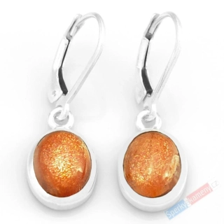 Stříbrné náušnice (Ag 925/1000) se slunečním kamenem QA, oválky cca 12 x 10 mm (SL7264U)
