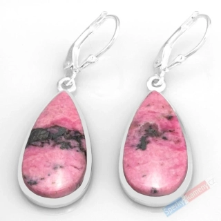 Stříbrné náušnice (Ag 925/1000) s rodonitem QA, kapky cca 24 x 14 mm (RO7265U)