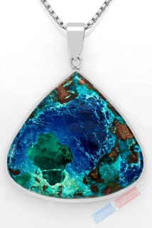 Větší stříbrný přívěsek (Ag 925/1000) s quantum quattro s výrazným dioptasem QAA, kapka cca 43 x 46 mm, "barvy jezera Tanganika", RARITA (QQ4501P)