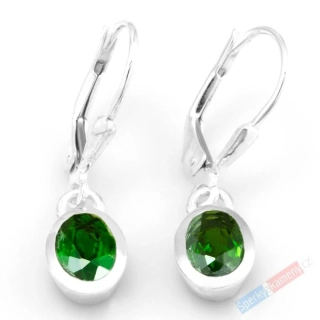 Stříbrné náušnice (Ag 925/1000) s broušeným chromdiopsidem QA, ovály cca 9 x 7 mm, RARITA (CHR9681U)