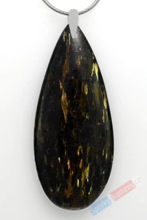 Velký přívěsek z nummitu QAA, stříbro Ag 925/1000, kapka cca 56 x 24 mm, RARITA (NT1498P)