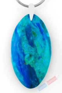Unisex přívěsek z modrého peruánského opálu QA, ovál cca 39 x 22 mm, stříbro Ag 925/1000, "barvy Tichého oceánu", RARITA (OPE1173P)