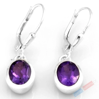 Stříbrné náušnice (Ag 925/1000) s broušeným ametystem QA, malé oválky cca 10 x 8 mm (AM4235U)