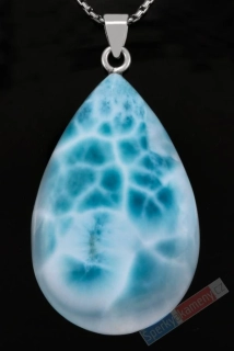 Velký přívěsek z larimaru QAA, stříbro Ag 925/1000, kapka cca 52 x 33 mm, nádherné probarvení a kresba, "andělský posel z Atlantidy", RARITA (LR4598P)