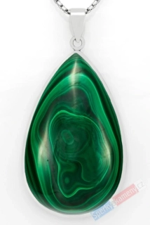 Velký stříbrný přívěšek (Ag 925/1000) s malachitem QAA, kapka cca 55 x 34 mm (MA2117P)