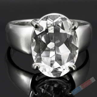 Stříbrný prsten (Ag 925/1000) s broušeným křišťálem QA, vel. kamene cca 16 x 12 mm, nádherný brus, POUZE VELIKOST 59/60 (KR1212R)