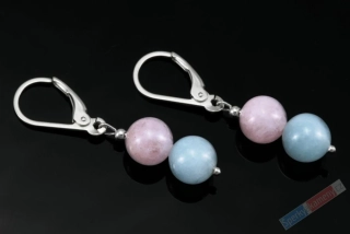 Náušnice z berylu, stříbro Ag 925/1000, dvě kuličky nad sebou cca 16 mm (BE270U)