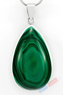 Větší stříbrný přívěsek (Ag 925/1000) s malachitem QAA, kapka cca 41 x 26 mm (MA1512P)