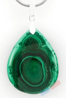 Unisex přívěsek z malachitu QA, stříbro Ag 925/1000, kapka cca 30 x 23 mm (MA4840P)