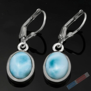 Stříbrné náušnice (Ag 925/1000) s larimarem QA, oválky cca 12 x 10 mm, RARITA (LR9084U) 