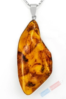 Extra velký stříbrný přívěsek (Ag 925/1000) s baltským jantarem QAA, cca 60 x 28 mm, "medové království II" (JA2428P)