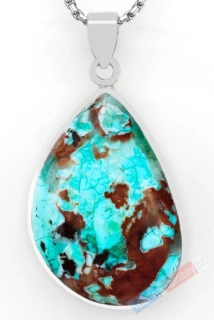 Stříbrný přívěsek (Ag 925/1000) s tibetským tyrkysem QA, kapka cca 39 x 27 mm, nádherné probarvení, RARITA (TYS1636P) 