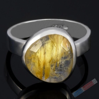 Stříbrný prsten (Ag 925/1000) s broušeným sagenitem QAA, vel. kamene cca 15 x 14 mm, RARITA (KRS6053R)