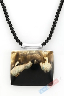 Unisex originální náhrdelník z onyxu s přívěskem z indonéského opálu QA, stříbro Ag 925/1000 (OPN1214S)