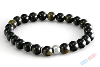 Pánský náramek ze zlatistvého obsidiánu QA, kuličky cca 8 mm, "ochrana, pravda, duševní růst" (OB1513NS)