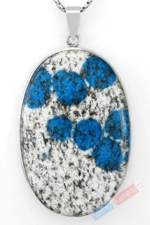 Velký stříbrný přívěsek (Ag 925/1000) s azuritem v granitu K2, QA, ovál cca 59 x 40 mm, RARITA (K21214P)