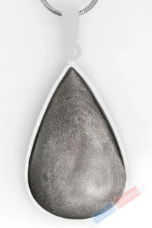 Unisex stříbrný přívěsek (Ag 925/1000) se stříbřitým obsidiánem QAA, kapka cca 40 x 26 mm (OB9681P)