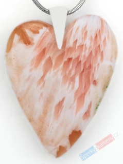 Větší originální přívěsek ze skolecitu QAA, srdce cca 42 x 31 mm, stříbro Ag 925/1000, "andělská křídla", RARITA (SC6171P)