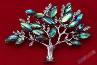 Brož z perleti paua ve tvaru stromu života, cca 58 x 40 mm (BP1028S)