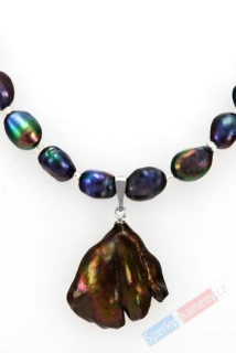 Originální náhrdelník v boho stylu ze sladkovodních multicolor perel s přívěskem z Biwa perly multicolor QA, stříbro Ag 925/1000, "Šperk pro jezerní princeznu II" (PMC5385S)