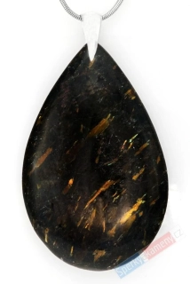 Velký přívěsek z nummitu QAA, stříbro Ag 925/1000, kapka cca 57 x 36 mm, RARITA (NT1717P)