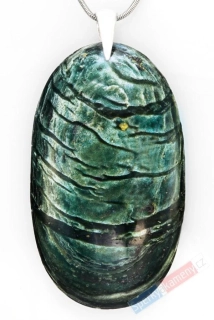 Extra velký přívěsek z antigoritu QA, ovál cca 62 x 36 mm, stříbro Ag 925/1000 (AN6110P)