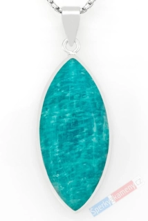 Větší stříbrný přívěsek (Ag 925/1000) s amazonitem z Namibie QA, cca 44 x 21 mm, "šperk pro krásku z pouště Namib" (AIT1270P)