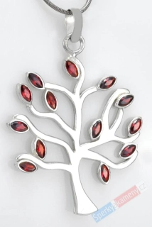 Větší originální stříbrný přívěsek (Ag 925/1000) ve tvaru stromu života s granátem almandin QA, cca 44 x 40 mm (SGR6050P)