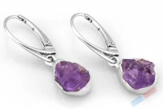 Stříbrné náušnice (Ag 925/1000) v boho stylu s ametystem QA, přírodní krystaly cca 12 x 9 mm, "náušnice pro vílu z levandulí" (AM1263U)