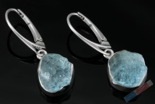 Stříbrné náušnice (Ag 925/1000) v boho stylu s akvamarínem QA, přírodní krystaly cca 12 x 12 mm, "náušnice pro vílu průzračných vod" (AK1263U)
