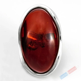 Velký stříbrný prsten (Ag 925/1000) s baltským jantarem QAA, vel. kamene cca 44 x 28 mm, "krása v barvě koňaku II" (JA1675R)