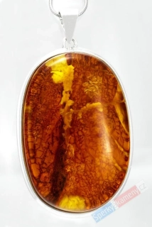 Velký stříbrný přívěsek (Ag 925/1000) s baltským jantarem QAA, cca 58 x 40 mm, "krajka z medu III" (JA3981P)