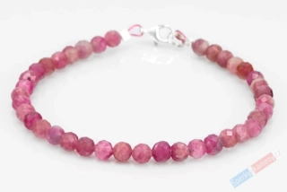 Náramek z broušeného rubelitu QA, kuličky cca 4 mm, stříbro Ag 925/1000 (RB3630NS)