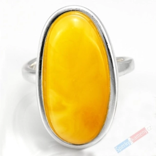 Stříbrný prsten (Ag 925/1000) se žlutým baltským jantarem QAA, cca 27 x 15 mm, VELIKOST 55/56, "sluníčko II" (JA8750R)