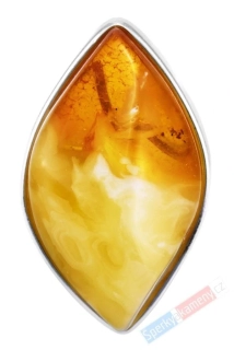 Velký stříbrný prsten (Ag 925/1000) s baltským jantarem QAA, cca 35 x 21 mm, POUZE VELIKOST 56, "slunce a med" (JA1435R)
