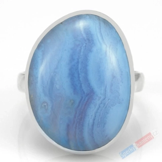 Stříbrný prsten (Ag 925/1000) s modrým chalcedonem QA, cca 25 x 19 mm, POUZE VELIKOST 58/59 (CHA6051R)