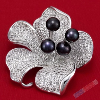 Brož s květinou s černými perlami, cca 40 x 40 mm (BP3026K)