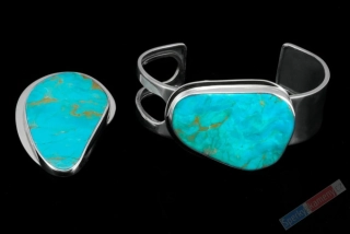 Originální sada z arménského tyrkysu QAA a stříbra Ag 925/1000, velký přívěsek cca 58 x 38 mm a náramek s kamenem cca 48 x 35 mm, "šperky pro princeznu", RARITA (TYS7939SA)