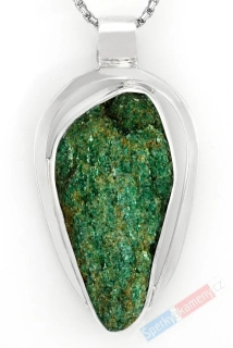 Velký stříbrný přívěsek (Ag 925/1000) s přírodním fuchsitem QA, cca 50 x 30 mm, "šperk pro lesní vílu II" (FT1697P)