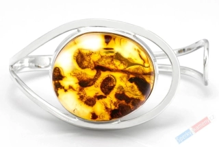 Originální stříbrný náramek (Ag 925/1000) s baltským jantarem QAA, kámen s prorosty cca 32 x 28 mm, "medová krajka ve stříbrném II" (JA2858NS)