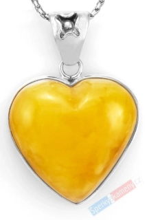 Stříbrný přívěsek (Ag 925/1000) se žlutým baltským jantarem QAA, srdce cca 35 x 35 mm, "srdce pro vílu ze slunečního království III" (JA3118P)